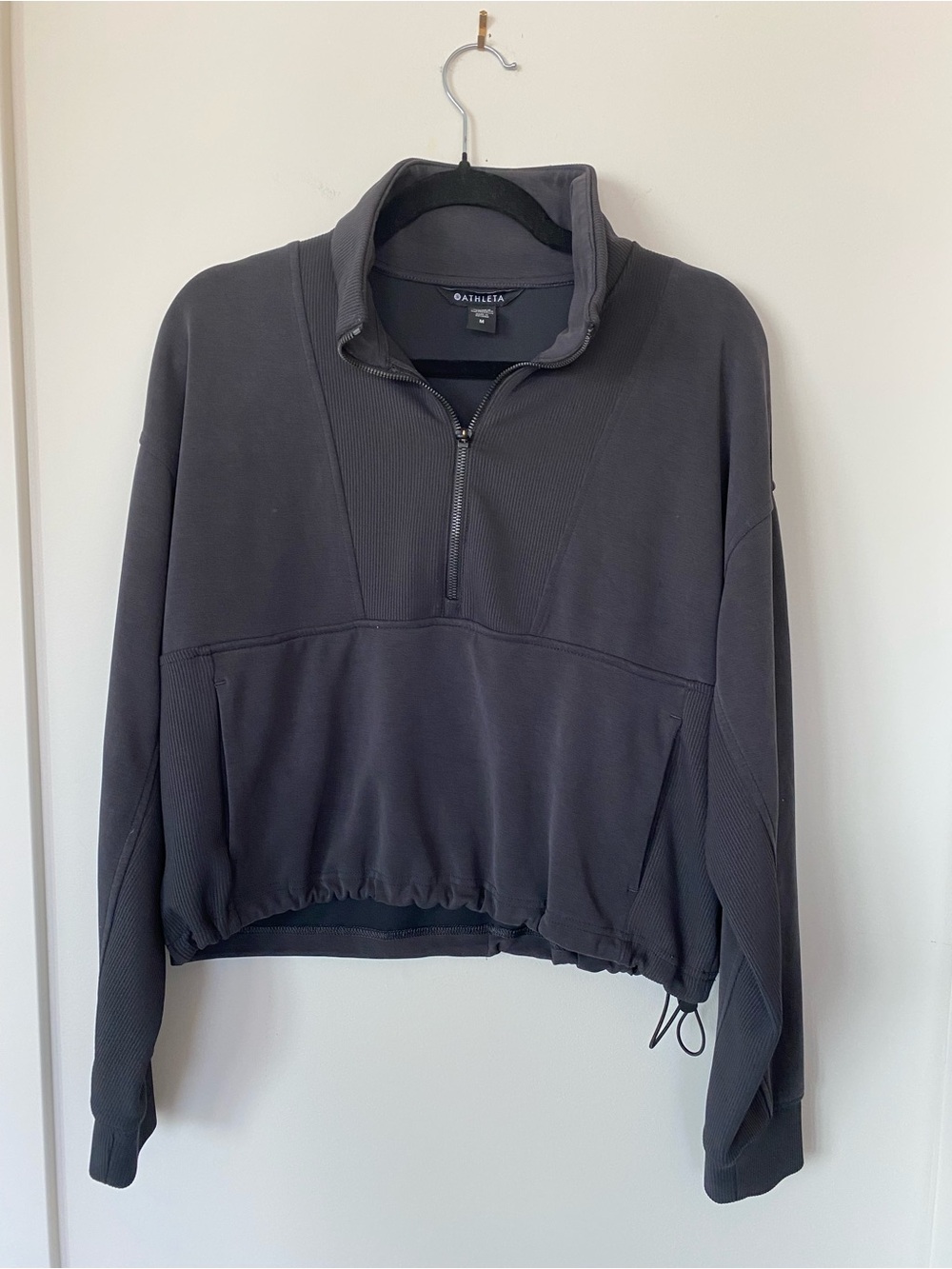 Athleta Charcoal Half-Zip Drawstring Pullover